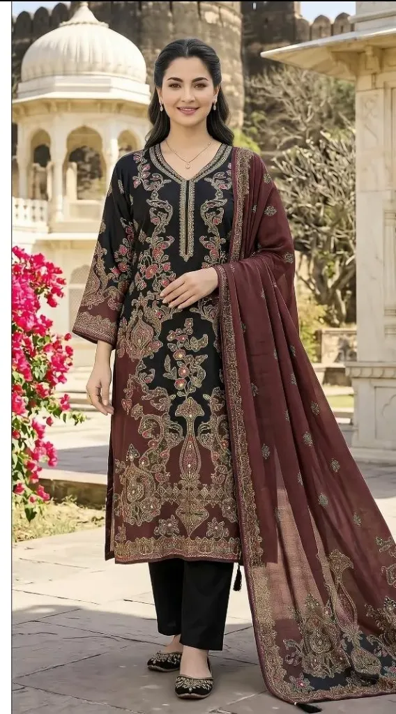 Pure Viscous Maslin Digital Print and  Aari Work